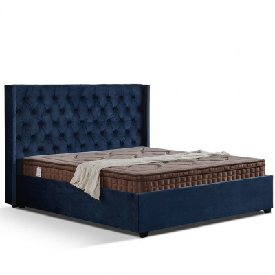 Lit à baldaquin de la chambre de Royal Blue, double lit rembourré de style Chesterfield