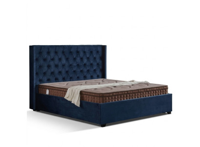Lit à baldaquin de la chambre de Royal Blue, double lit rembourré de style Chesterfield