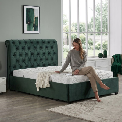 Lit double Chesterfield moderne vert luxueux de designer