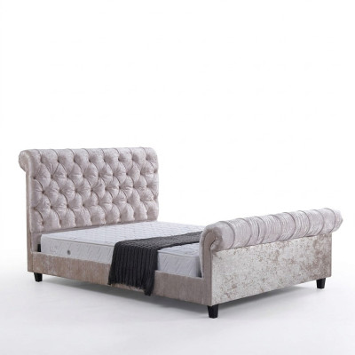 Lit double design Chesterfield beige moderne, meuble de luxe