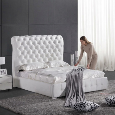 Lit de chambre classique 160x200 cm en cuir textile Chesterfield Lits d'hôtel