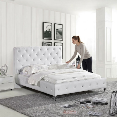 Lit design Chesterfield Chambre Cuir Tissu Rembourrage 140/160/180/200 cm