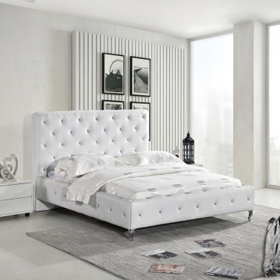 Lit design Chesterfield Chambre Cuir Tissu Rembourrage 140/160/180/200 cm