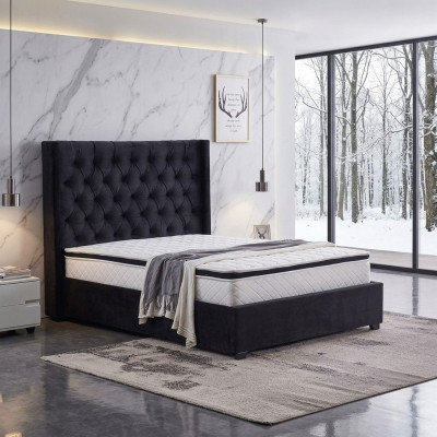 Lit de luxe Chesterfield noir moderne. Lits doubles en textile