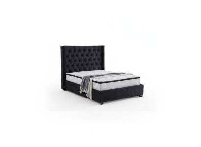 Lit de luxe Chesterfield noir moderne. Lits doubles en textile