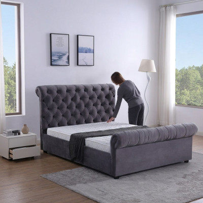 Conception Lit Chesterfield Textile Cuir Lits d'hôtel Chambres à coucher nouveau Rembourrage en velours