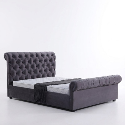 Conception Lit Chesterfield Textile Cuir Lits d'hôtel Chambres à coucher nouveau Rembourrage en velours