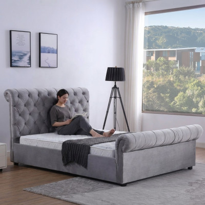 Conception lit Chesterfield Textile Revêtement en cuir Lits d'hôtel Chambre à coucher Nouveau Velours
