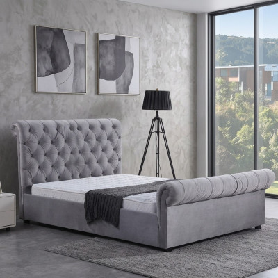 Conception lit Chesterfield Textile Revêtement en cuir Lits d'hôtel Chambre à coucher Nouveau Velours
