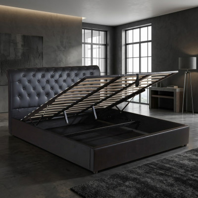 Lit double de designer Chesterfield de luxe noir Rembourrage Bed