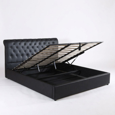 Lit double de designer Chesterfield de luxe noir Rembourrage Bed