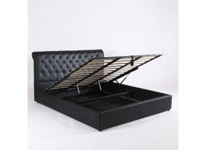 Lit double de designer Chesterfield de luxe noir Rembourrage Bed