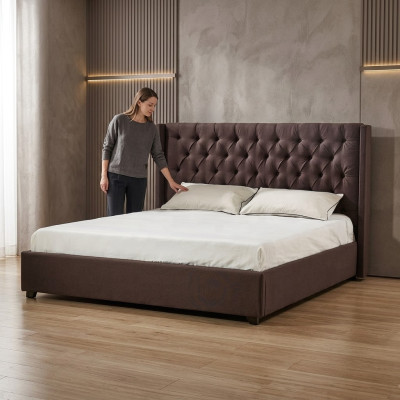 Chambre Lit 200x200cm Lits Rembourrés Chesterfield Tissu Textile