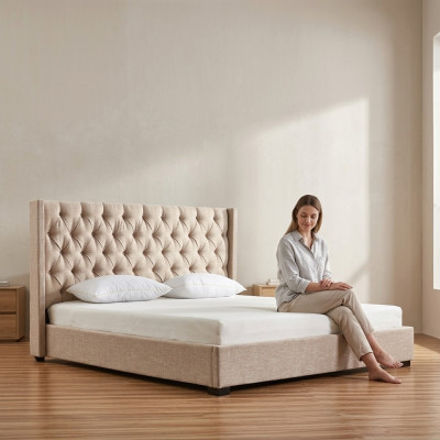 Chambre beige Lits Literie Lit Chesterfield Tissu Textile Neuf