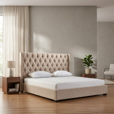 Chambre beige Lits Literie Lit Chesterfield Tissu Textile Neuf