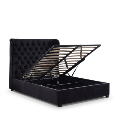 Lit rembourré Chesterfield noir Décoration de chambre de luxe Lits de design en cuir