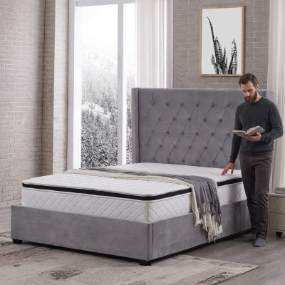 Lit Chesterfield Lit rembourré de luxe Design de chambre à coucher Lits Textile Cuir neuf