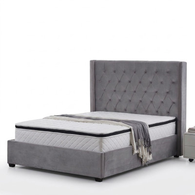 Lit Chesterfield Lit rembourré de luxe Design de chambre à coucher Lits Textile Cuir neuf
