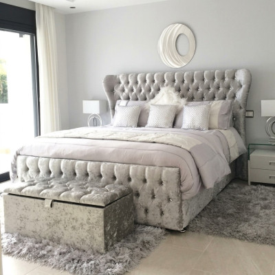 Chesterfield Lit Designer Chambre Tissu En Cuir Upholstery 140/160/180/200 cm