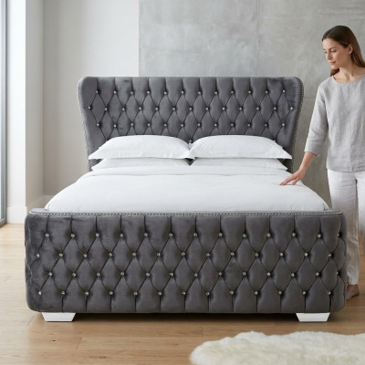 Chesterfield Hotel Double Leather Bed Chambre Tapisserie de Luxe Lits 200x200