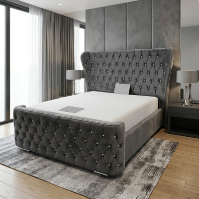 Chesterfield Hotel Double Leather Bed Chambre Tapisserie de Luxe Lits 200x200