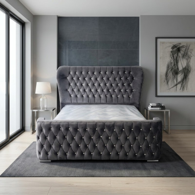 Chesterfield Hôtel Double Lit en Cuir Chambre Rembourrage Lits de Luxe 160x200cm