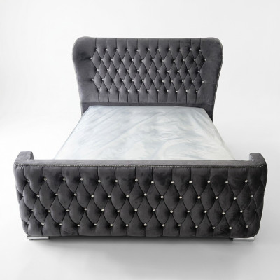 Chesterfield Hôtel Double Lit en Cuir Chambre Rembourrage Lits de Luxe 160x200cm