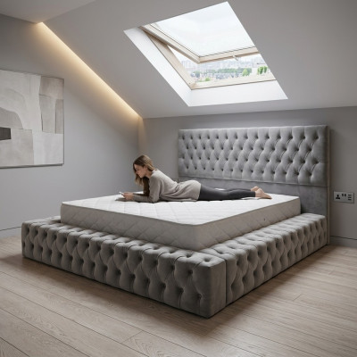 Lit Chesterfield grand lit grand lit tête de lit lits rembourrés hôtel velours gris tissu oreilles
