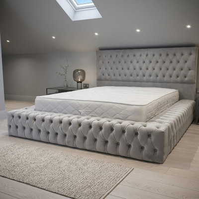 Lit Chesterfield grand lit grand lit tête de lit lits rembourrés hôtel velours gris tissu oreilles