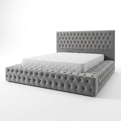 Lit Chesterfield grand lit grand lit tête de lit lits rembourrés hôtel velours gris tissu oreilles