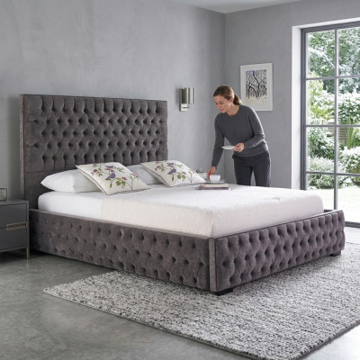 Lit double Chesterfield gris pour hôtel et chambre à coucher