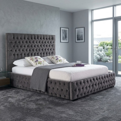 Lit double Chesterfield gris pour hôtel et chambre à coucher