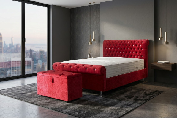 Chesterfield Hotel Double Lit en Cuir Chambre Literie de Luxe Lits 200x200cm