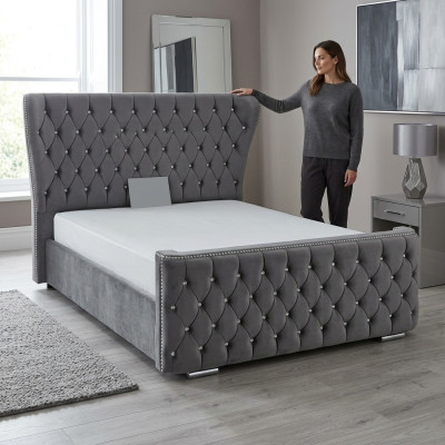 Chesterfield Textile Lit Chambre Lits Double Rembourrage 140/160/180/200 cm