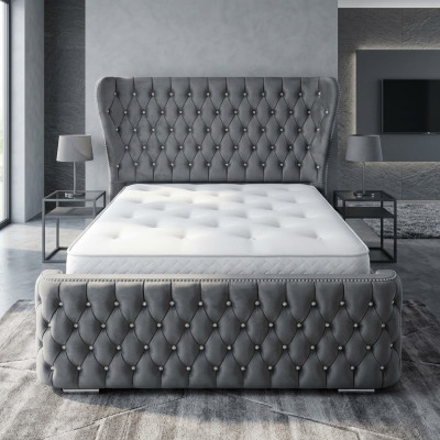 Chesterfield Textile Lit Chambre Lits Double Rembourrage 140/160/180/200 cm