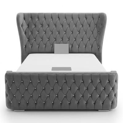 Chesterfield Textile Lit Chambre Lits Double Rembourrage 140/160/180/200 cm