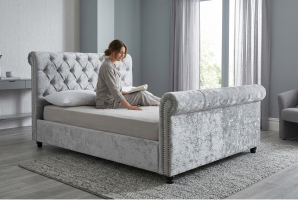 Conception Lit Chesterfield Textile Velours Revêtement Cuir Lits Hotel Chambre nouvelle