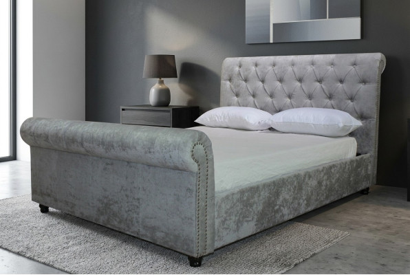 Conception Lit Chesterfield Textile Velours Revêtement Cuir Lits Hotel Chambre nouvelle
