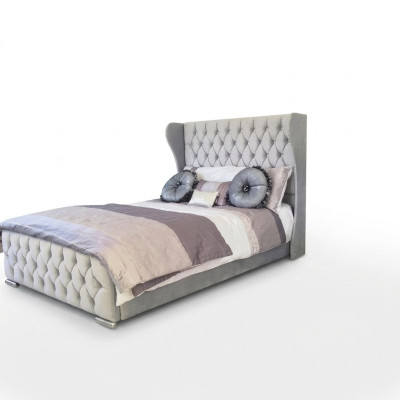 Chesterfield Design Lit Textile Velours Rembourrage Cuir Lits Hotel Chambre à Coucher Nouveau