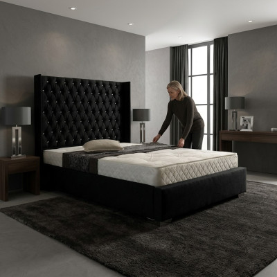 Lit Chesterfield Designer noir Chambre à coucher Lits en cuir en textile