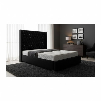 Lit Chesterfield Designer noir Chambre à coucher Lits en cuir en textile