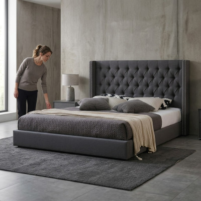 Grand lit double Chesterfield gris de luxe Royale Luxury Beds
