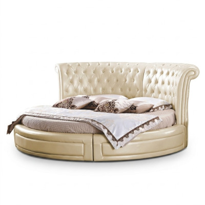 Lit rond Chesterfield Designer Lit rond Chambre Textile en cuir Lits rembourrés