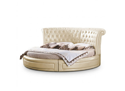 Lit rond Chesterfield Designer Lit rond Chambre Textile en cuir Lits rembourrés