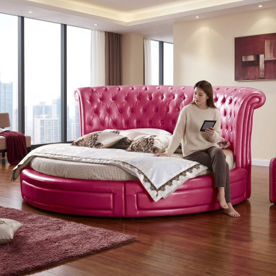 Des lits Chesterfield classiques ronds, l'ameublement des lits ronds en cuir