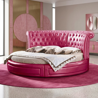 Des lits Chesterfield classiques ronds, l'ameublement des lits ronds en cuir