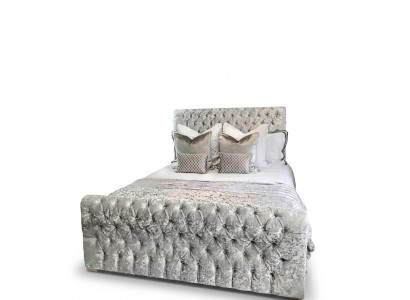 Lit Chesterfield Chambre Lits Textile 180x200cm Velours Grand Hôtel Gris nouveau