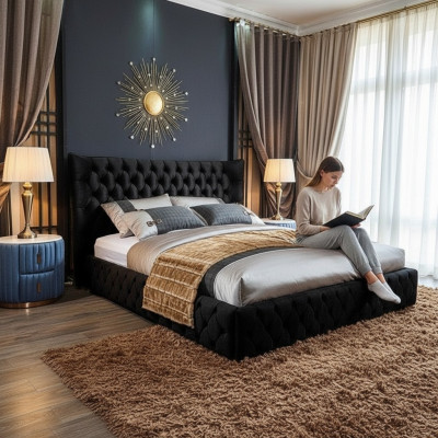 Chesterfield Lit Noir Chambre Lits Textile Velours Grands Lits Hotel