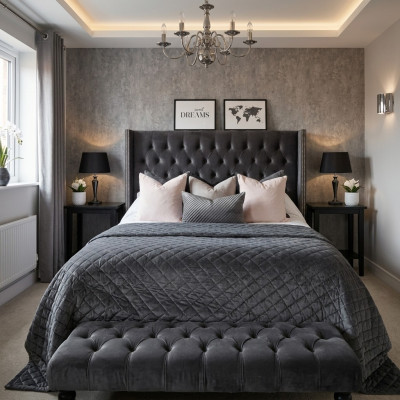 Grand lit en tissu de design Chesterfield Lits doubles design rembourrés en textile