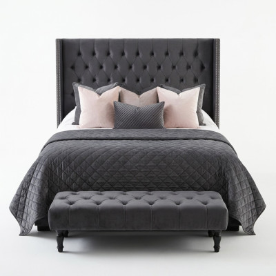 Grand lit en tissu de design Chesterfield Lits doubles design rembourrés en textile